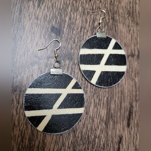 HAND CRAFTED Black & Cream Crossings Hand-Painted Wooden Dangle Earrings